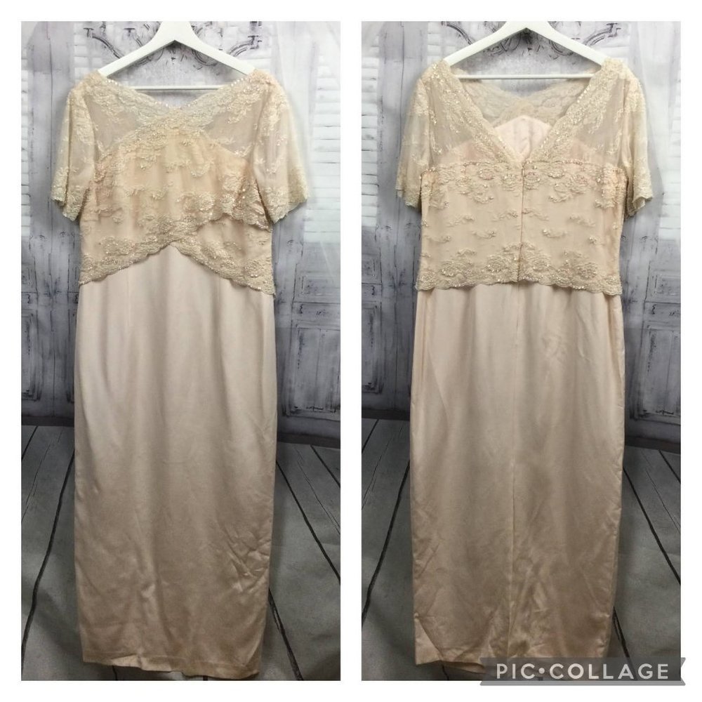 Talbots Cream Silk Beaded Maxi Dress 14P